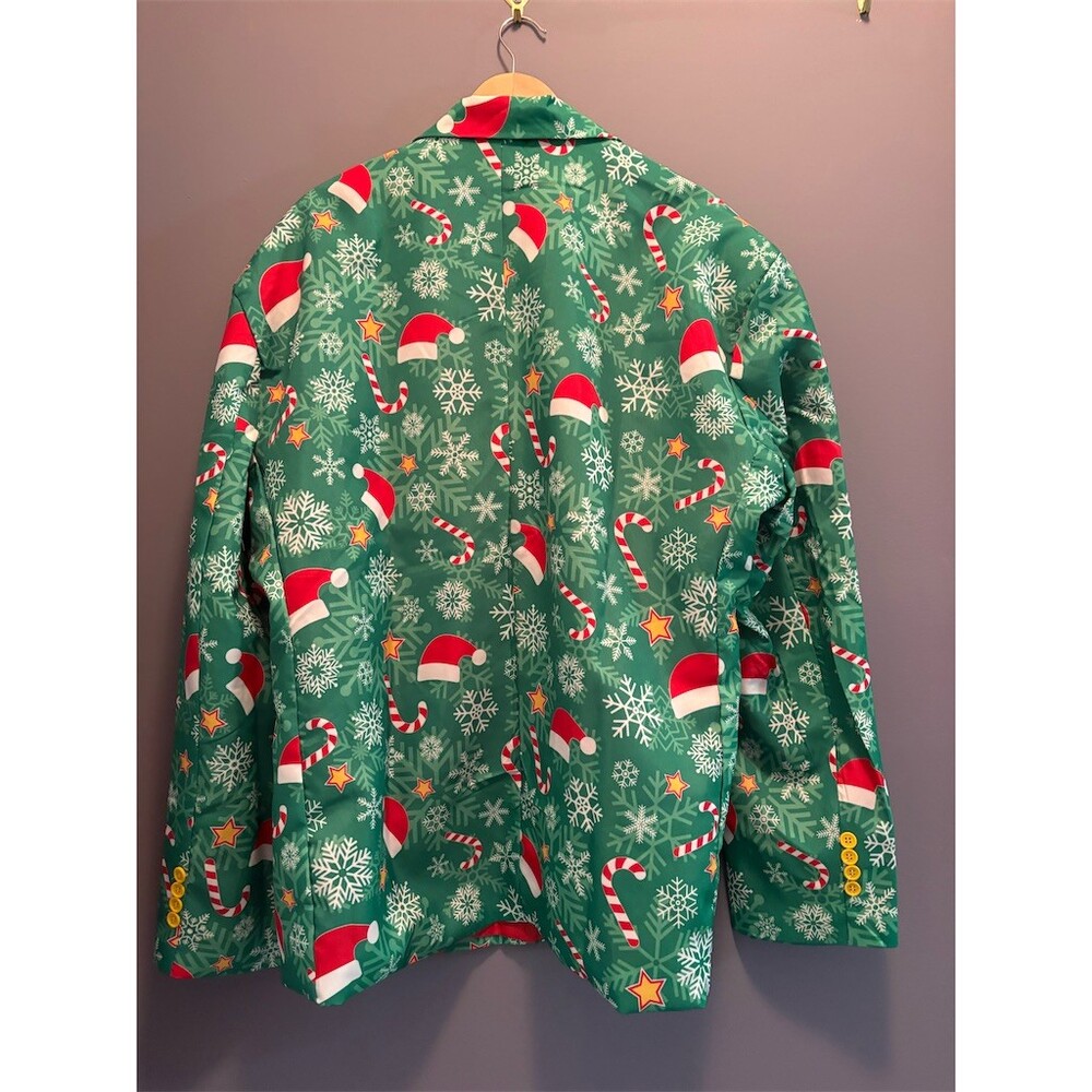 Offstream Men's Christmas Holiday Blazer Sport Coat Green 2XL Santa Hat - Picture 6 of 9